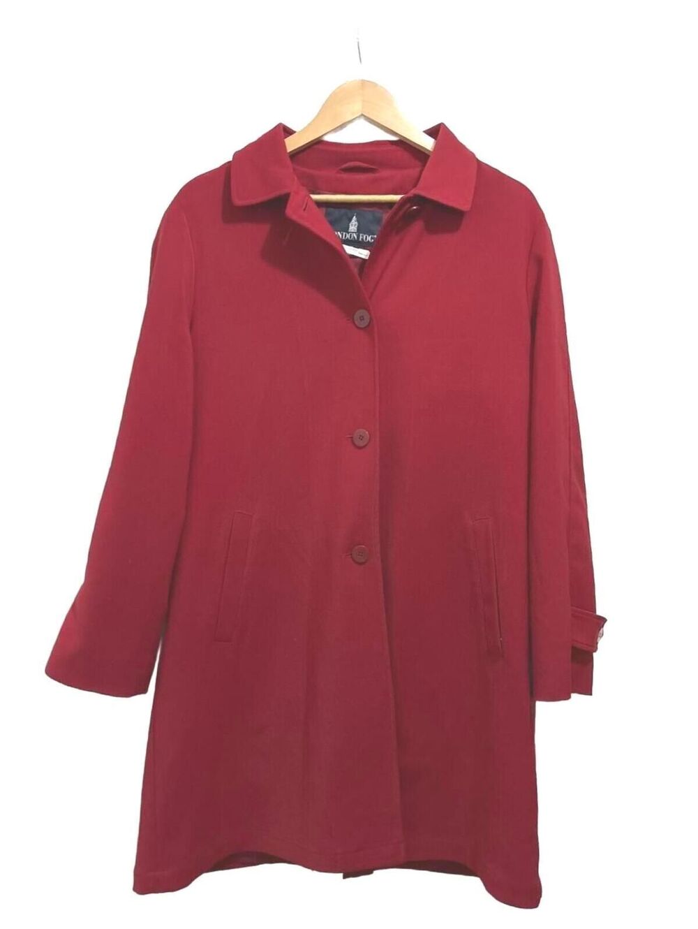Mod 70s 80s VTG London Fog Red Button Front Car Coat Mid Length M/L minimalist